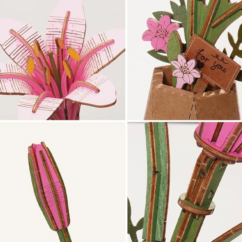 Lirio Rosada Pink Lily Flor de Madera
