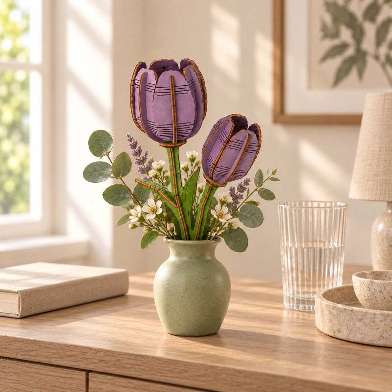 Playmore Rolife TW083 Purple Tulip en jarrón decorativo