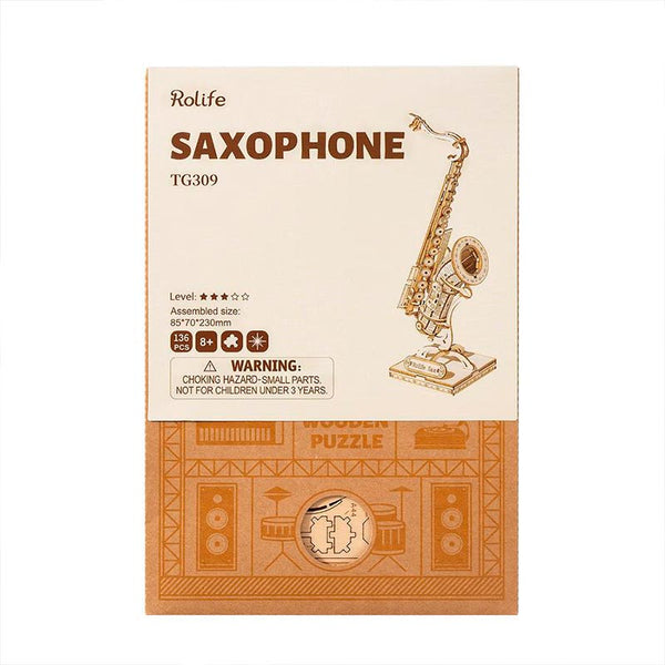 Saxofon de madera armable Puzzle 3D 136 Piezas Robotime
